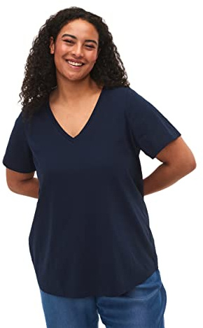 Zizzi Damen Große Größen T-Shirt Baumwolle V-Ausschnitt