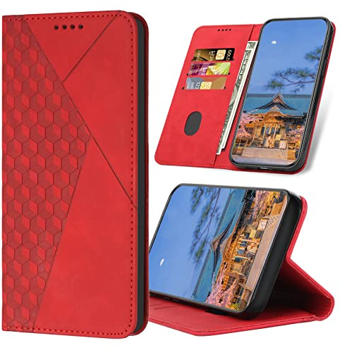 SRISHP Coque pour Xiaomi POCO M4 Pro 4G, Premium en Cuir PU à Rabat Flip Housse Pochette Étui Protection pour Xiaomi POCO M4 Pro 4G, Rouge