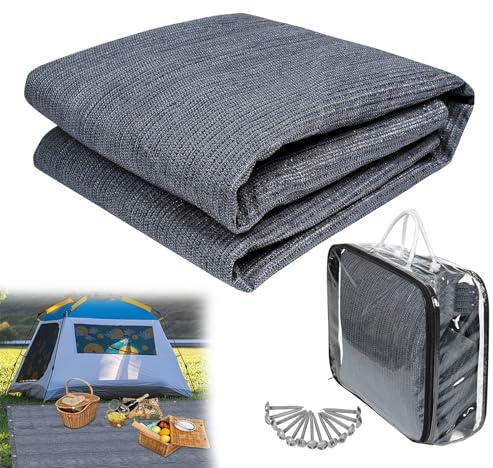 YRHome 300x600cm Vorzeltteppich + 19 Heringe Outdoor Camping Teppich Campingmatte Zeltteppich Zeltunterlage Vorzelt Campingteppich Vorzeltboden bläulich-grau für Wohnmobil Zelt