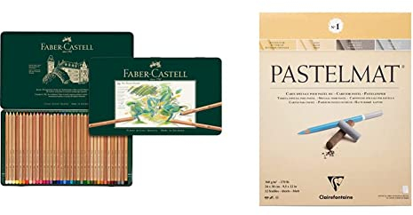 Faber-Castell Pitt Pastellstifte 36er Metalletui & Clairefontaine 96017C Zeichenblock Pastelmat hellgelb, gelb, dunkelgrau und hellgrau