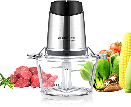 Biolomix Multi Hachoir-500 watts moteur puissant, récipient en verre de 2 litres, couteau spécial à 4 lames en acier inoxydable (P6001)