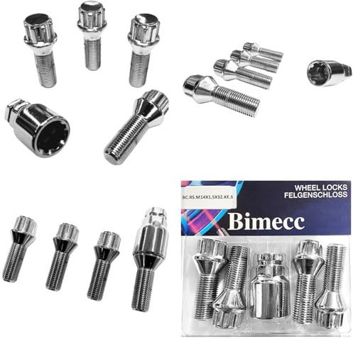 Set di 4 fusibili per cerchioni, M14 x 1,5 x 32 mm, compatibile con BMW Lamborghini Polestar Rolls-Royce Smart Volvo, 4 pezzi di sicurezza per cerchioni, bulloni ruota