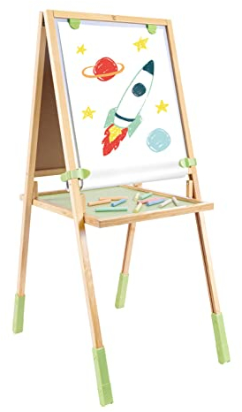 Hape - Tableau Enfant 2 en 1 en Bamboo - Tableau Double Face Évolutif sur Pieds Pliable - Face Magnétique pour Feutre et Face Ardoise pour Craie - Fille & Garçon