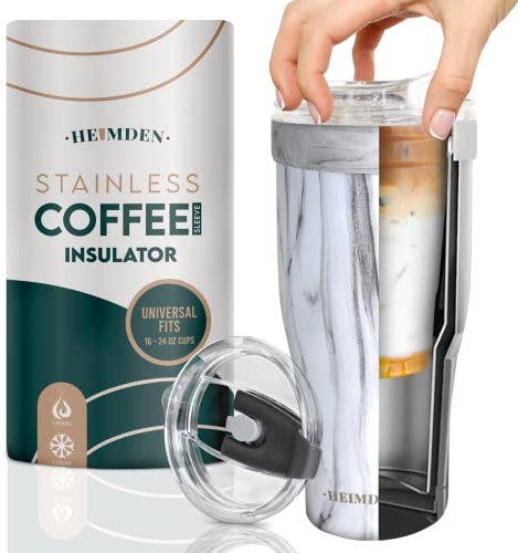 Heimden Isolierter Kaffeebecher aus doppelwandigem Edelstahl, passend für die meisten Starbucks-Becher oder Dunkin-Donut-Kaffeetassen – Thermobecher für heiße und kalte Getränke, 850 ml, Marmor