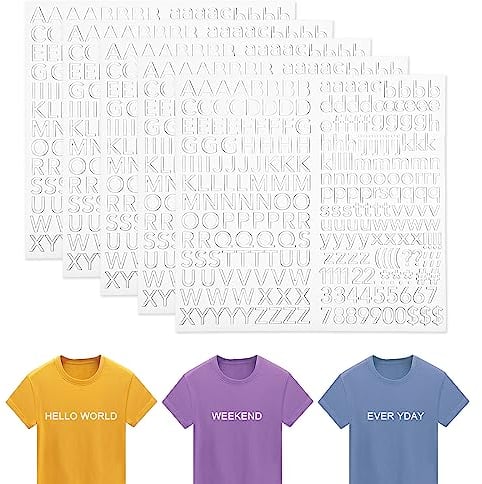 5 Hojas/1255 Piezas de Letras y Números para Planchar, PU Letras de Tela con Números para Planchar 0-9 Letras de Transferencia de Calor A-Z Letras de Transferencia de Calor para Ropa (Blanco)