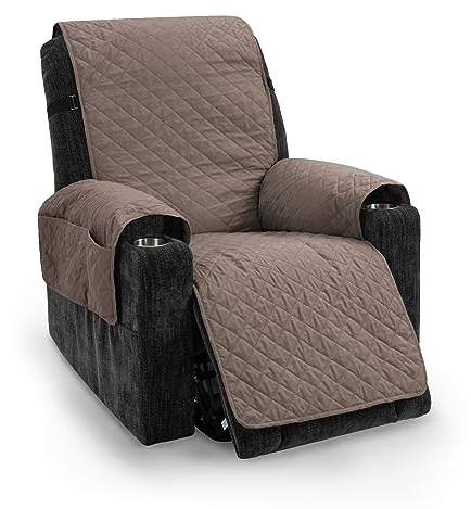 TIANSHU Housse Fauteuil Relax Imperméable, Housse pour Canapé Relax Housse Matelasse Réversible Chat Chiens Fauteuil Protection Lavable Résistant à l'usure Antidérapant(1 Place, Café)