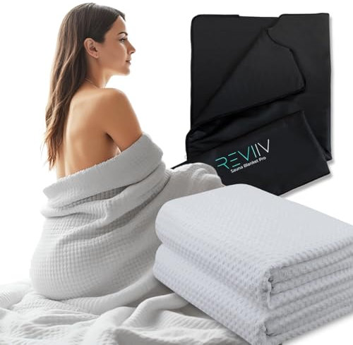 REVIIV Lot de 2 serviettes de sauna 100 % coton gaufré gris clair – Sessions de sauna à domicile sans nettoyage – Serviettes de sauna absorbantes et à séchage rapide