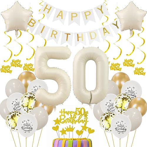 50. Geburtstag Deko Frauen Männer - Beige Gold Ballon Luftballon Set - Geburtstagsdeko für Mann Frau 50 Jahre