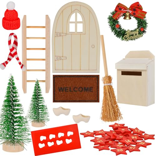 Porta Elfo Natale,Accessori Casa delle Bambole in Miniatura,Set di Decorazioni Natalizie in Miniatura,Porta dell Elfo di Natale,Casa delle Bambole di Natale Gnomi,Decorazioni Casa Regali per Bambini