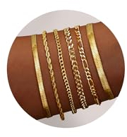 Dochais 6 Pezzi Set Bracciali Donna Oro Bracciale Oro 14K Donna Bracciali Acciaio Inossidabile Donna Oro Bracciali Donna Set Catena Bracciale Oro donna Regolabili Bracciale Twist per Ragazze Donne