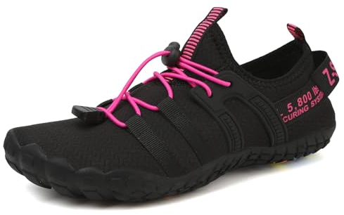 Wasserschuhe für Damen und Herren Barfußschuhe Unisex Badeschuhe Schnell Trocknend Strandschuhe Leicht Fitnessschuhe Weich Surfschuhe Poolschuhe für Tauchen,Surfen,Wandern,Yoga(Schwarz Rosa,39EU)