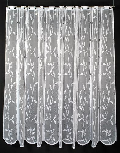 Gardinen Kranzusch Scheibengardine Raffrollo Blätterranke 120x130,5 cm H/B Weiß Bistrogardine Vorhang Küche 1er Pack