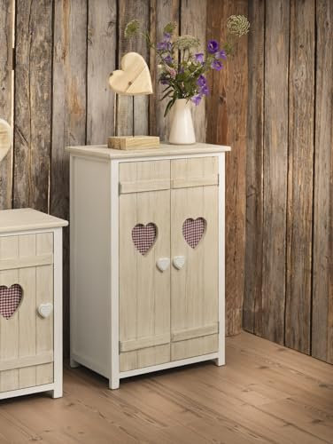 Dekoleidenschaft kleine Kommode Landherz aus Holz, weiß gekalkt, 51x31x78 cm, Flurkommode im Landhaus-Stil, Schrank, Nachtschrank, Telefonkommode, Flurschrank, Holzkommode