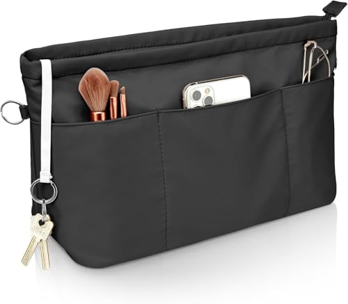 Eurhomewit Bag Organiser Tote Bag Organiser Insert Handbag Nylon Multi Pocket Tote Organiser Bag (Black, S)