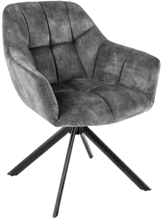 Riess Ambiente Drehbarer Stuhl Papillon grau Samt Schwarze Metallbeine Armlehnen Stuhl Esszimmerstuhl Küchenstuhl Konferenzstuhl