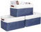 Syeeiex Large Storage Baskets for Shelves with Leather Handle, Flodable storage boxes, 3 Pack Fabric Stoarge baskets for Organizing Home, Toys, Office, Clothes (White/Blue)
