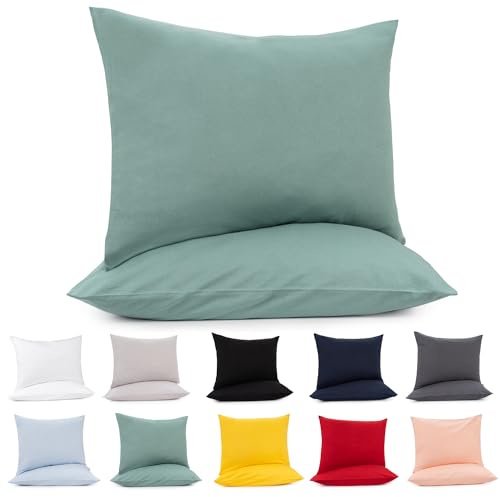 Lotusein Kissenbezug 40 x 80 cm (2er Set) - Grün - 100% Jersey Baumwolle 175 g/qm Kissenbezüge - Kissenhülle für Kissen mit Reißverschluss - Oeko-Tex Zertifiziert