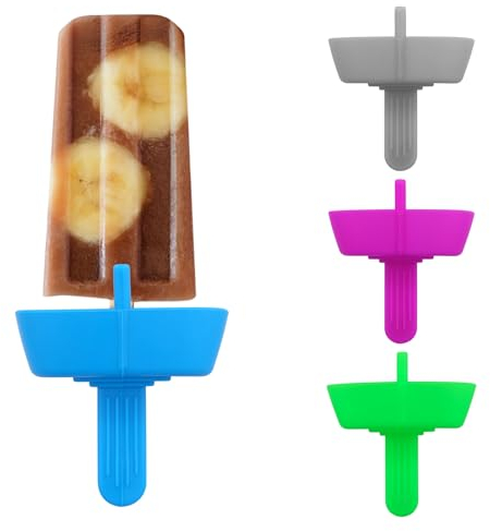 4pcs Drip Free Popsicle Holders, Silicone No Drip Popsicle Holders with Straw Reusable Frozen Pop Holders Washable Ice Cream Holders for Kids (Gray, Purple, Blue, Green)