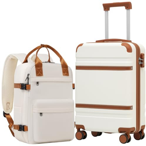COOLIFE Handgepäck Koffer 55x35x20cm und Kabinen Rucksack 20L(40x25x20cm) Set, Koffer Set passend für Ryanair, Reisekoffer ABS Hartschale kabinenkoffer mit 4 Rollen und praktischem TSA Schloss