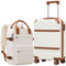 COOLIFE Ryanair Valigia Bagaglio a mano,Set di Valigie,Trolley,Valigia da cabina 55×35×20 e zaino da imbarco 20L(40×25×20cm)Chiusura a combinazione laterale con TSA(Bianco Marrone, 55×35×20 -Set 2pzs)