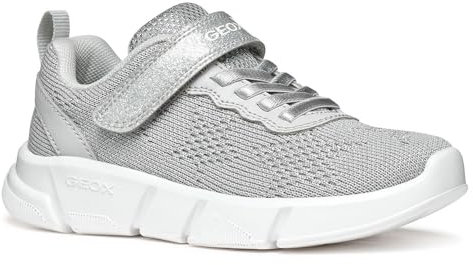 Geox J ARIL Girl B Sneaker, Silver, 39 EU