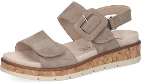 CAPRICE Sandali da donna piatti in pelle con plateau, Tortora scamosciato., 37 EU