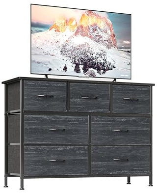 CAIYUN Chest of Drawers for Bedroom with 7 Drawers, Fabric Storage Drawer, Tall White Hallway Storage Unit, Charcoal Black