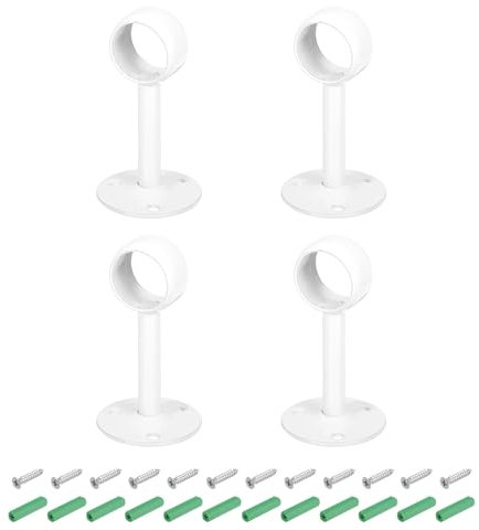 QUARKZMAN 4 Pièces Support de Tringle à Rideau de 0,98 Pouce, Support de Plafond pour Tuyau de Fixation, Support de Tringle de Placard en Acier Inoxydable avec Vis, Blanc