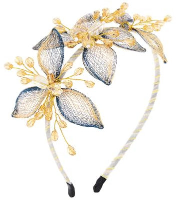 IYOU Bridal Wedding Headbands Blue Flower Bride Hair Bands Vintage Copper Wire Bridesmaid Guest Hair Accessories for Women