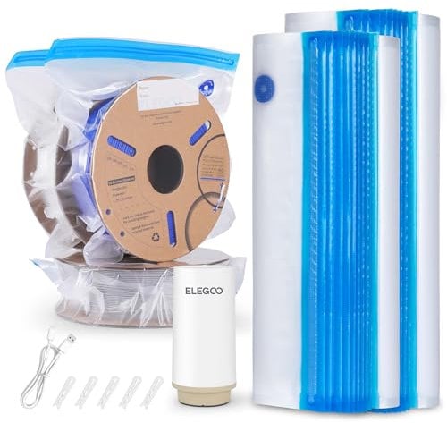 ELEGOO 3D-Druck Filament Lagerung Vakuum-Kit mit Autopumpe und Dichtung Clips, 30 Dicke Beutel in 2 Größen, Staubdicht und Feuchtigkeitsschutz