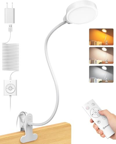 Glocusent 5 W Leselampe, 36 LED Leselampe Bett, augenschonende Klemmleuchte, 3 Farb- und 5 Helligkeitsstufen, ansteckbare mit Schwanenhals, perfekte Klemmlampe Bett Kinder, Schreibtischlampe