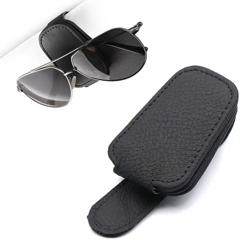 UYGTHI Sunglasses Holder for Car Sun Visor, Magnetic Leather Eyeglass Hanger Clip, Universal Car Visor Accessories for Sunglasses & Glasses, Secure Holder for Men & Women (Black)