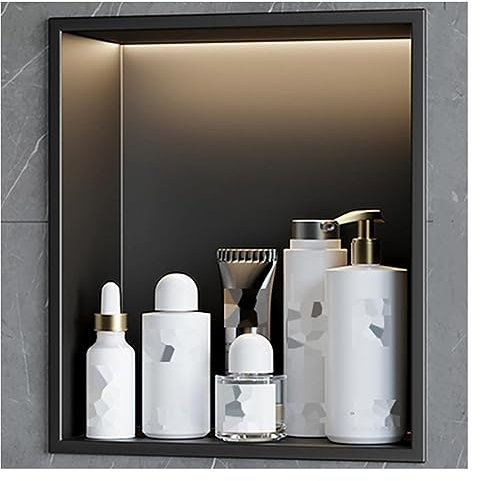 AYVADA Duschnische, eingebettetes wasserdichtes Lagerregal aus Edelstahl mit Beleuchtung, Einteilige Nische für Bad, Shampoo, Toilettenartikel, Speisekammer, Dekoration, FA