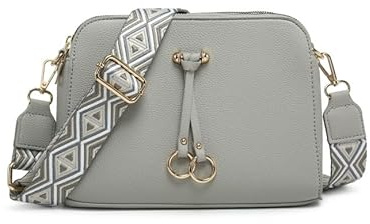 JFY Three Zipped Sections Canvas Strap Cross Body Bag (Light Grey)