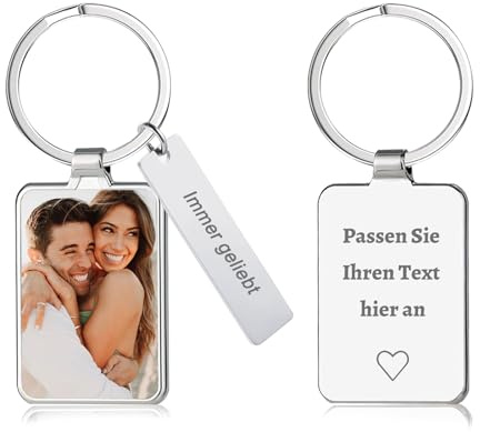 QSZ Personalisierter Schlüsselanhänger Foto Schlüsselanhänger Gravierbar Text Personalisierte Geschenk für Männer Freund Papa Freund