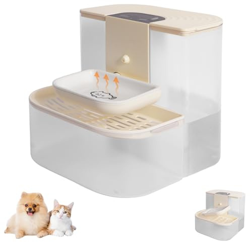 Auveach Katzenbrunnen Trinkbrunnen für Katze, 4.5L Leiser Kabellos Wasserbrunnen mit Timing & Wassermenge, Automatischer Wasserspender für Katzen/Hunde (Cremeweiße Keramik-Heizschale)
