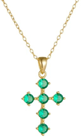 Gualiy Damen Halskette aus 18 Karat Gelbgold, 750 Gold Kette Kreuz mit Labor Erzeugter Smaragd Halskette Anhänger 40+5cm