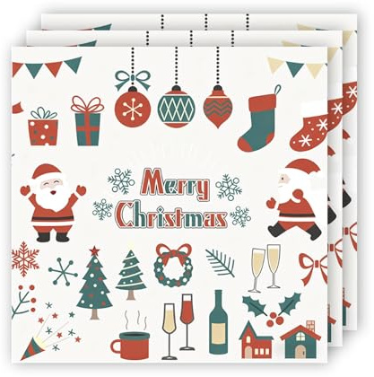 PIujsym Servietten Weihnachten, weihnachts Servietten mit Merry Christmas Motiv, 40 Stück Weihnachtsservietten 33x33 cm Klein für Party, Tischdeko, Familie, Feier, Dinner