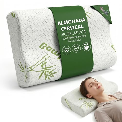 Homestar3 Oreiller cervical viscoélastique ergonomique à mémoire de forme à rebond lent, housse en bambou respirant et lavable, orthopédique pour douleurs au cou, dormir sur le côté 60 x 40 cm
