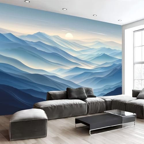 Fototapete Tapete Minimalismus, Tapeten Wandtapete Fototapeten Berge Linien, Wohnzimmer, TV Hintergrund Wandtapete, Poster Bilder Wand Deko, 450x315cm (B×H), Graublau