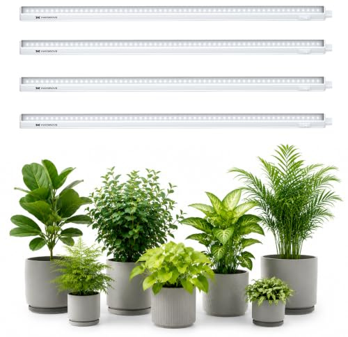 Maygrove LED Pflanzenlampe 60cm, Vollspektrum Grow Lampe, Weiß, 4er | 5000K Weißes Grow Lampe Wasserdicht Kaskadierbar für Zimmerpflanzen, Setzlinge Gemüse Blüte Blumen, 60W