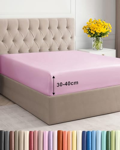 Spannbettlaken 200x220 cm Rosa - 40cm (16) Tiefe Tasche - Premium Mikrofaser Spannbetttuch - Weich, Knitter- und Bügelfrei - Atmungsaktiv, Hypoallergen und Oeko-TEX Standard 100 Zertifiziert