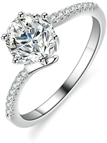 Skcess 18K Weißgold Ring für Freundin, Trauringe 6.5mm Moissanit Weiß 1ct Moissanit Größe 62 (19.7)