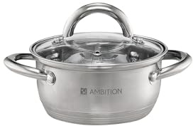 AMBITION Kleiner Topf mit Deckel 14 cm Solar 1,1 l Edelstahltopf Induktion alle Herdarten Innenskala spülmaschinenfest