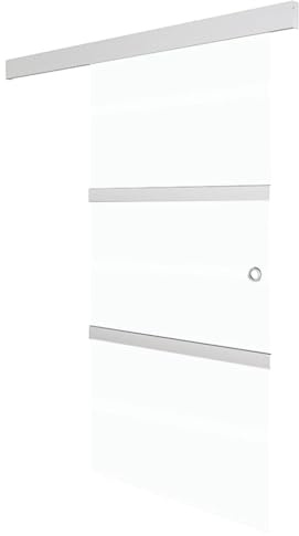 Versear Porta Scorrevole in Vetro ESG e Alluminio, Porta Scorrevole con Binario Esterno, Porte Interne, Porta Scorrevole, 90x205 cm Argento