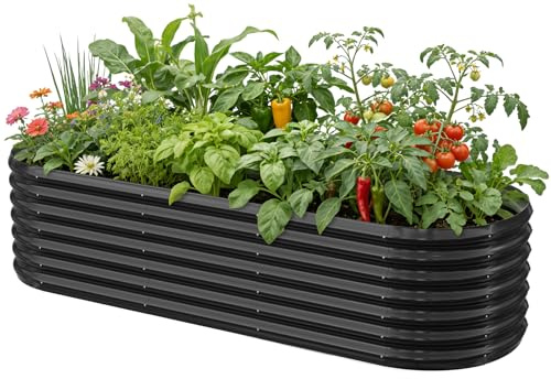SUNYRISY Hochbeet Metall Pflanzkasten Blumenkasten für Garten 240x90x60cm | Verzinkter Stahl Kräuterbeet Pflanzbeet Blumenbeet Hochbeet-Kit für Garten Balkon Terrasse, Schwarz Ellipse