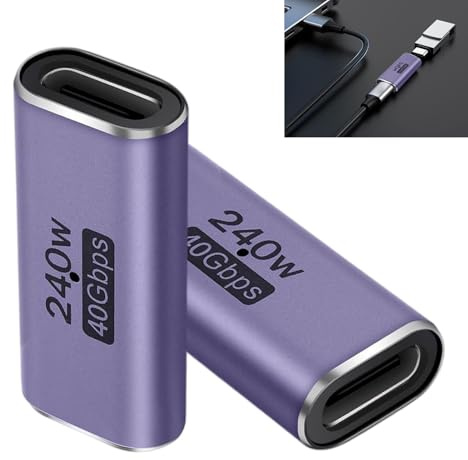 2 Piezas Adaptador USB C Hembra a Hembra, 240W Carga Rápida & 40 Gbps Transferencia Datos, Compatible con 8K@60Hz, USB C Acoplador, Indicador LED, USB 4.0 Conector para MacBook, iPad, Thunderbolt 4/3