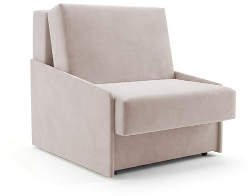 SOFILAND Schlafsessel mit Bettfunktion & Bettkasten, ausziehbarer Polstersessel, Samt-Bezug (Jupiter Velvet), platzsparender Sessel fürs Wohnzimmer, 90 x 105 cm (Beige)