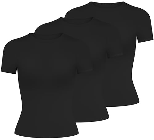 AENLLEY Womens Tops 3 Pack Ladies T Shirts Slim Fit Short Sleeve Y2K Tops