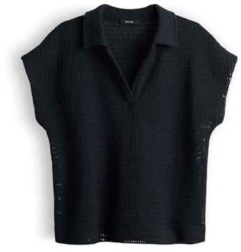OPUS Damen Kurzarmshirt | Poloshirt in Häkeloptik Regular Fit Coal Blue, 40
